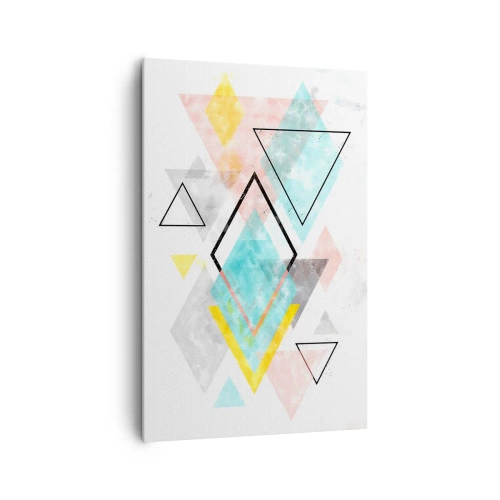 Bild auf Leinwand - Leinwandbild - Bunte geometrische Muster auf weißem Hintergrund - 80x120cm - Geometrisches Spiel - Moderne Wanddekoration für Wohnzimmer und Schlafzimmer ARTTOR
