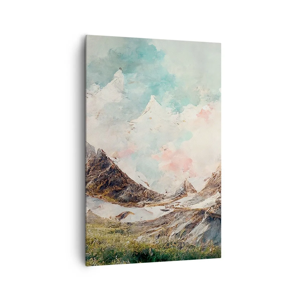 Bild auf Leinwand - Leinwandbild - Malerische Berge mit pastellfarbenem Himmel - 80x120cm - Felsklingen - Moderne Wanddekoration für Wohnzimmer und Schlafzimmer ARTTOR