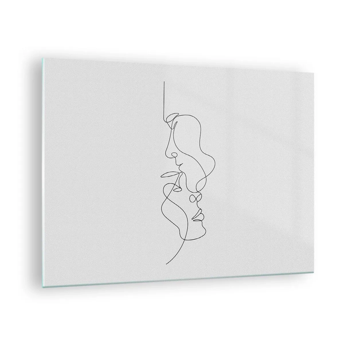 Glasbild - Bild auf glas - Eine zarte Zeichnung zweier Gesichter in einer Kontur - 70x50cm - Die Hitze bitterer Begierden - Moderne Wanddekoration für Wohnzimmer und Schlafzimmer ARTTOR
