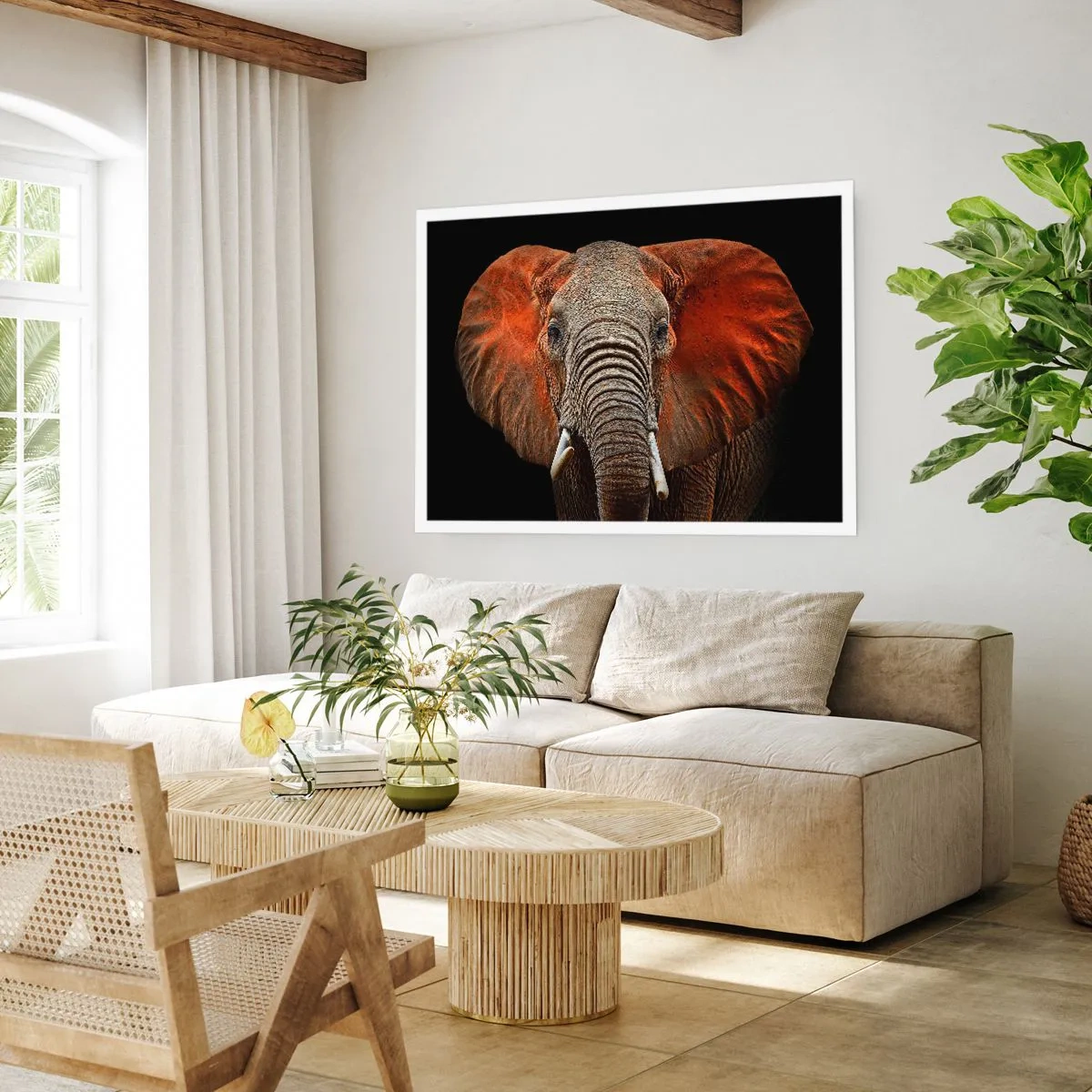 Poster - Porträt eines Elefanten auf schwarzem Hintergrund - 100x70cm - Ich bin wild und du? - Moderne Wanddekoration für Wohnzimmer und Schlafzimmer ARTTOR