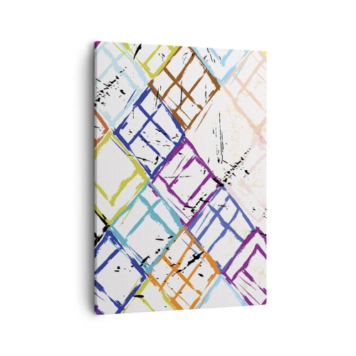 Bild auf Leinwand - Leinwandbild - Bunte Abstraktion mit geometrischen Formen auf weißem Hintergrund - 50x70cm - Zellen zu vermieten - Moderne Wanddekoration für Wohnzimmer und Schlafzimmer ARTTOR