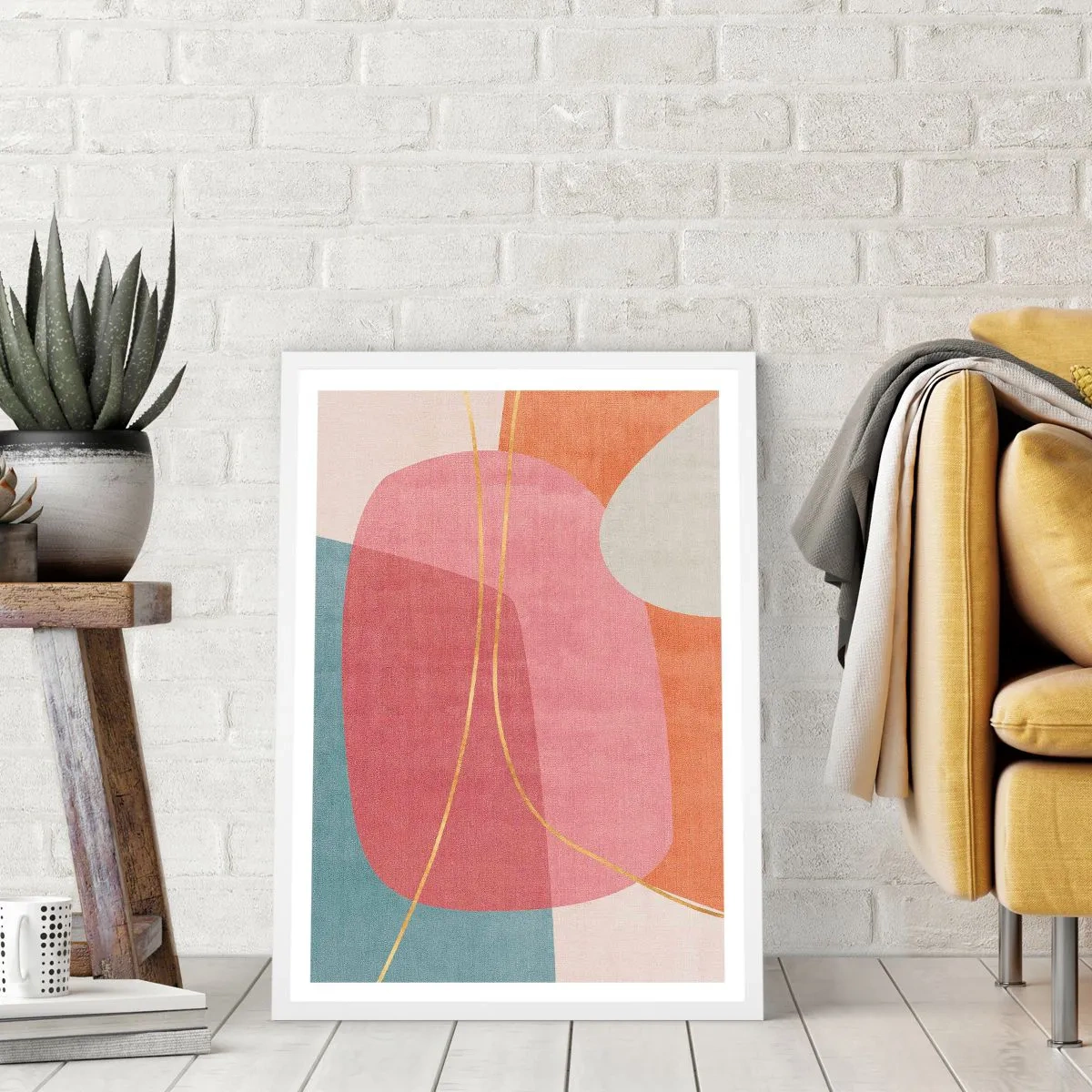 Poster in einem weißen Rahmen - Pastellkomposition mit Goldfaden - 30x40 cm