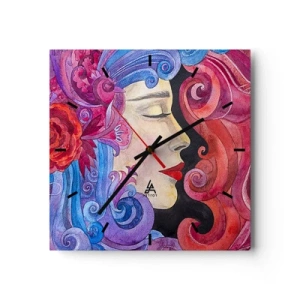 Wanduhr - Glasuhr - Buntes Profil einer Frau im künstlerischen Stil - 30x30cm - Der Jugendstil lebt noch - Moderne Wanddekoration für Wohnzimmer und Schlafzimmer ARTTOR