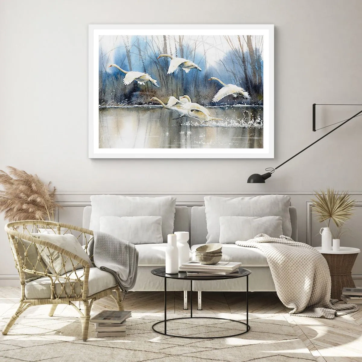 Poster in einem weißen Rahmen - Wie im Märchen von den wilden Schwänen - 70x50 cm