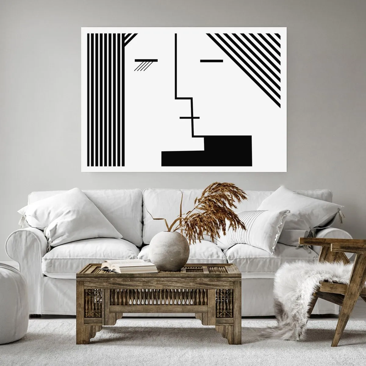 Poster - Geometrische Abstraktion eines Kusses in Schwarz und Weiß - 100x70cm - Einfach ein Kuss - Moderne Wanddekoration für Wohnzimmer und Schlafzimmer ARTTOR