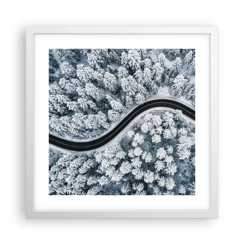 Poster in einem weißen Rahmen - Durch den Winterwald - 40x40 cm