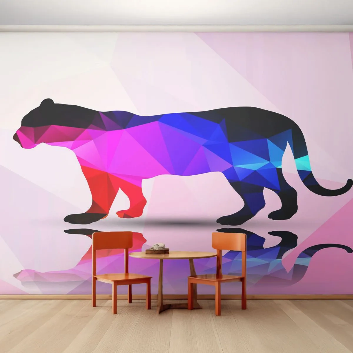 Fototapete Premium Sand - Geometrische Silhouette eines Panthers in bunter Form - 100x70cm - Diment Panther - Moderne Wanddekoration für Wohnzimmer und Schlafzimmer ARTTOR
