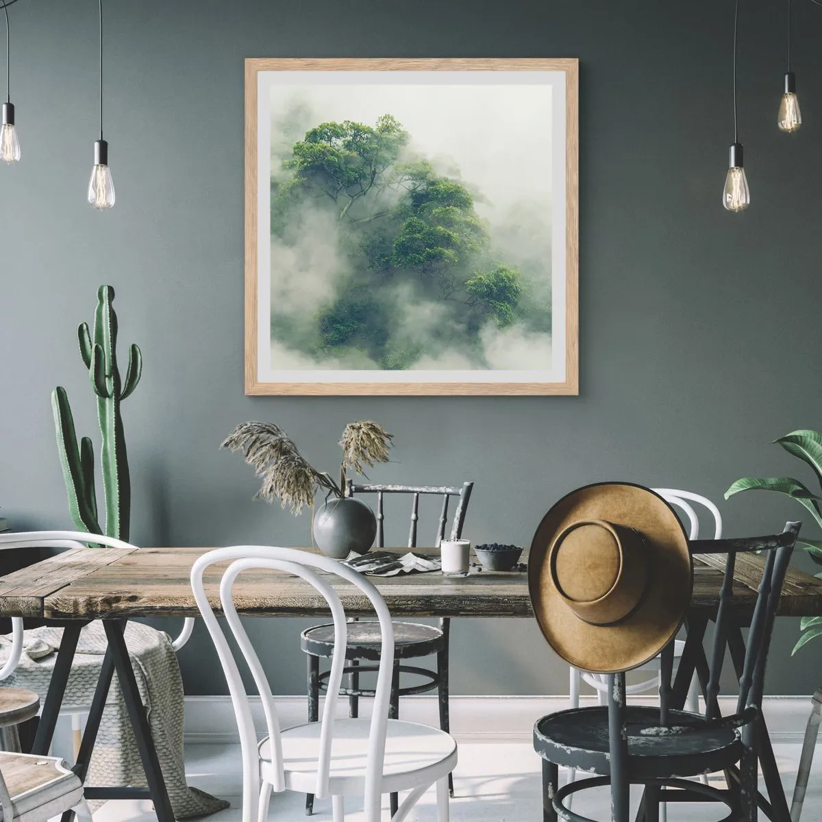 Poster in einem Rahmen aus heller Eiche - In Nebel gehüllt - 50x50 cm