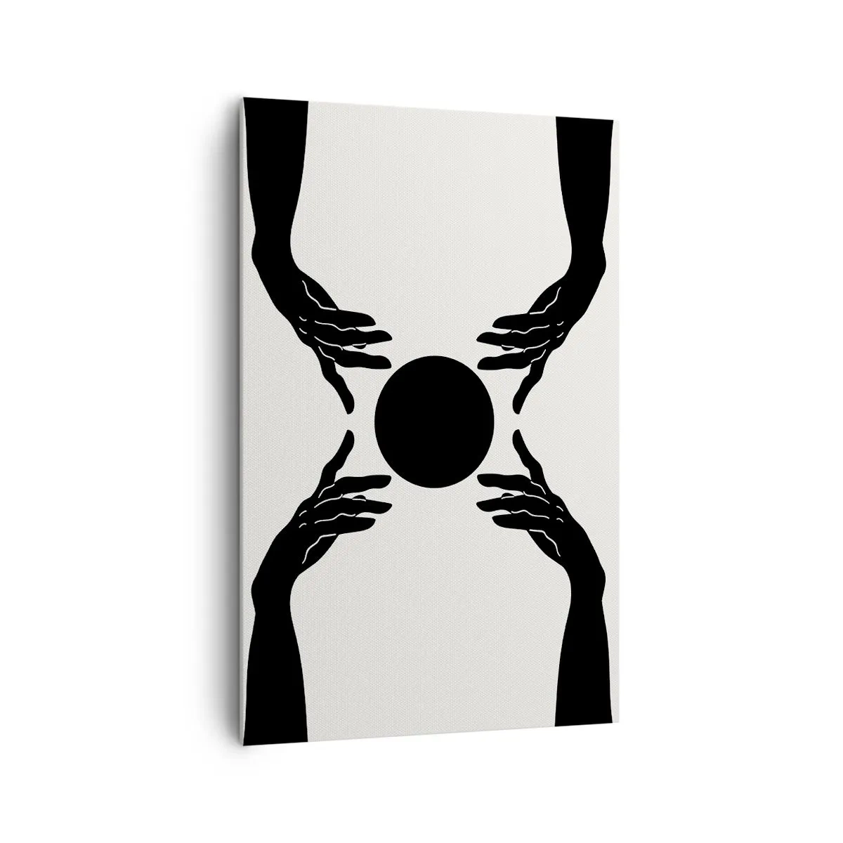 Bild auf Leinwand - Leinwandbild - Schwarze Hände in einer symmetrischen Komposition mit einer Kugel - 80x120cm - Geheimes Zeichen - Moderne Wanddekoration für Wohnzimmer und Schlafzimmer ARTTOR