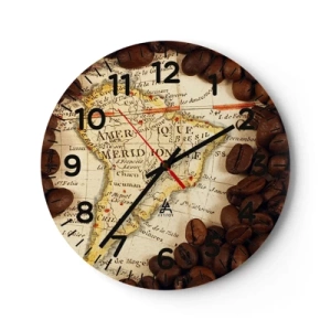 Wanduhr - Glasuhr - Woher kommt der beste Kaffee? - 40x40 cm