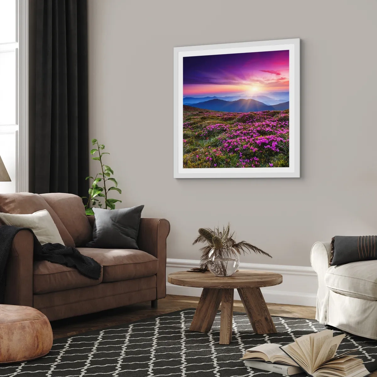 Poster in einem weißen Rahmen - Kräuter dufteten nach frischen Trauben von den Feldern - 60x60 cm