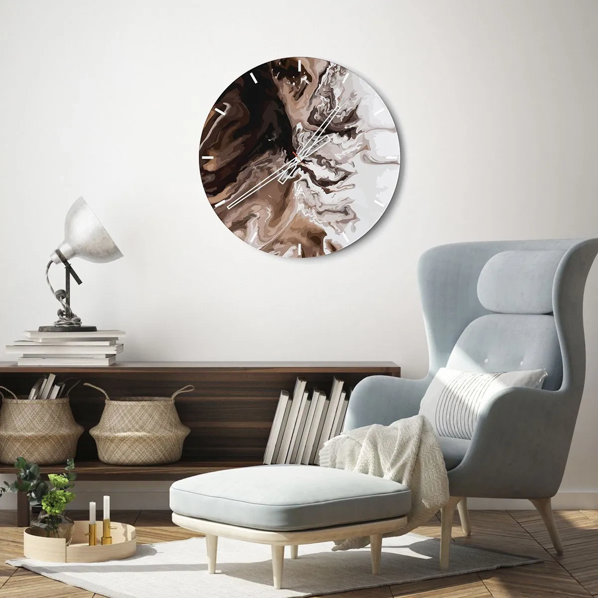 Wanduhr - Glasuhr - Ein dynamisches abstraktes Muster in Braun- und Weißtönen. - 30x30cm - Farbkontrast - Moderne Wanddekoration für Wohnzimmer, Küche und Schlafzimmer ARTTOR