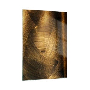 Glasbild - Bild auf glas - Ein abstraktes Gemälde mit goldenen, geometrischen Linien auf einem Hintergrund - 50x70cm - In einem goldenen Labyrinth - Moderne Wanddekoration für Wohnzimmer und Schlafzimmer ARTTOR