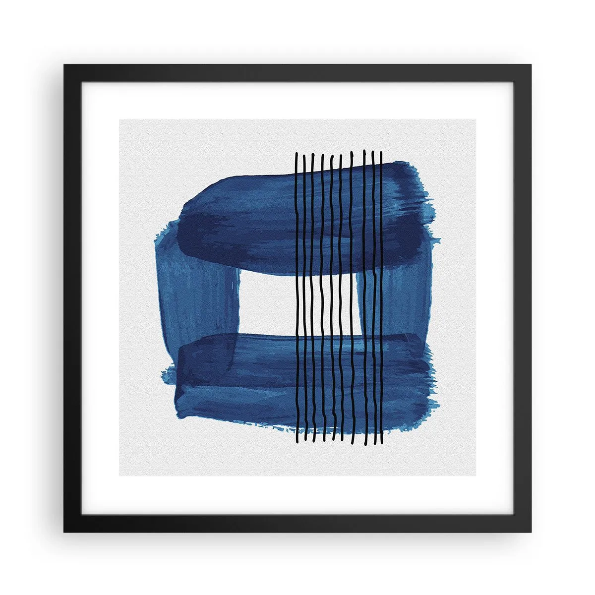 Poster in einem schwarzem Rahmen - Blaue und schwarze Komposition - 40x40 cm