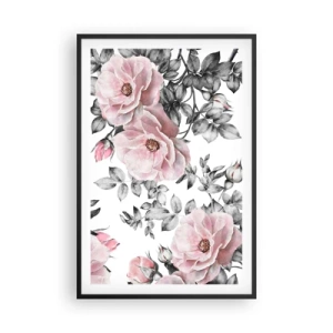 Poster in einem schwarzem Rahmen - Verliere dich in den Blüten der Rosen - 61x91 cm