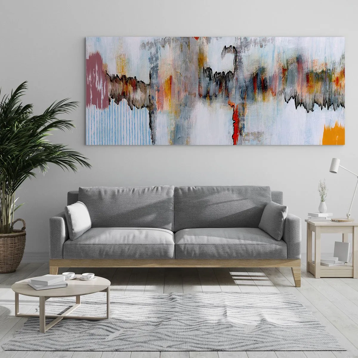 Glasbild - Bild auf glas - Abstraktes Muster mit lebendigen Farben auf hellem Hintergrund - 140x50cm - Ein Stock auf dem Wasser - Moderne Wanddekoration für Wohnzimmer und Schlafzimmer ARTTOR