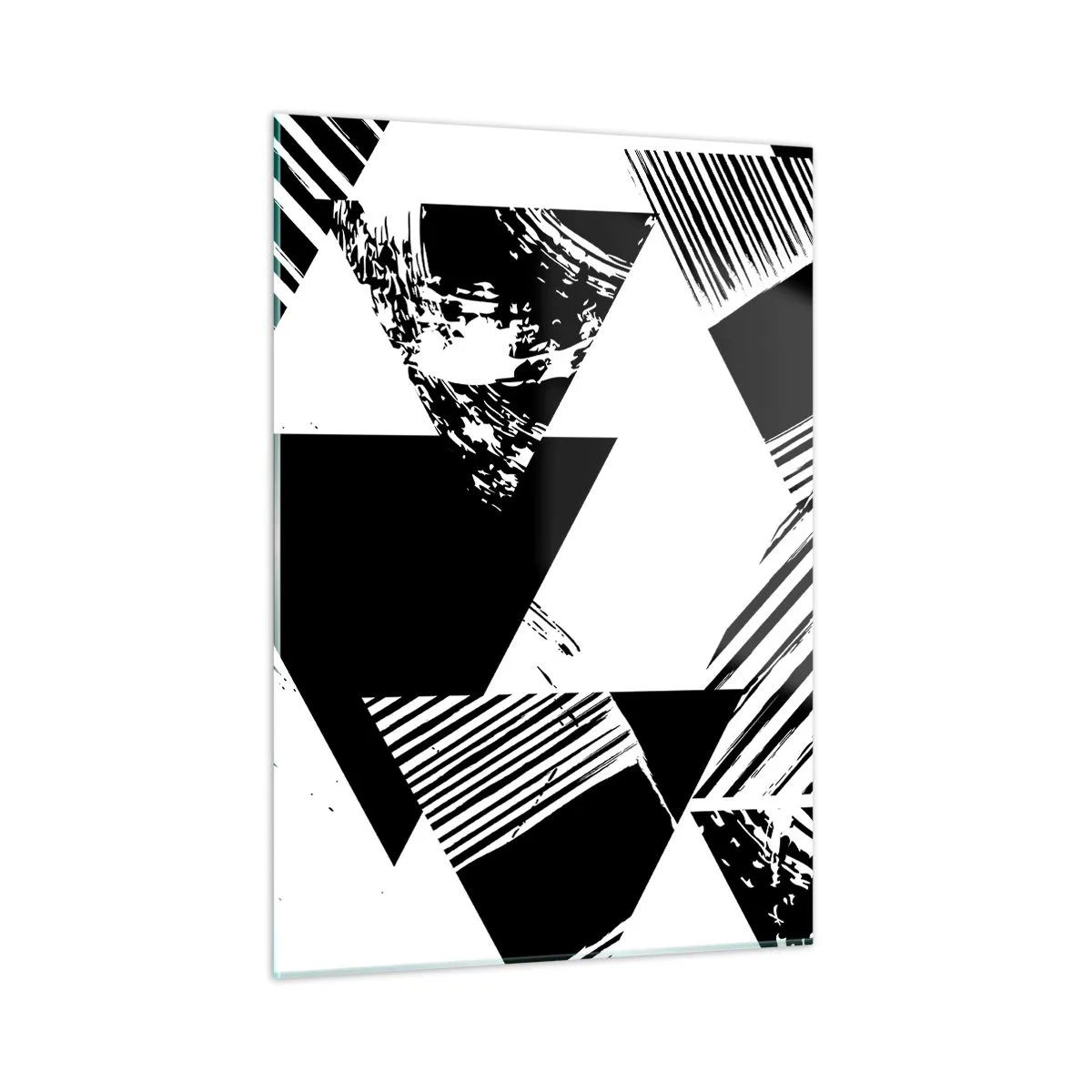 Glasbild - Bild auf glas - Schwarz-weiße geometrische Muster mit Dreiecksmotiven - 50x70cm - Regen von Dreiecken - Moderne Wanddekoration für Wohnzimmer und Schlafzimmer ARTTOR