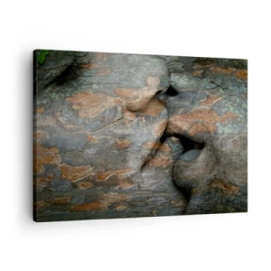 Bild auf Leinwand - Leinwandbild - Ein künstlerisches Motiv eines in Fels gehauenen Gesichts mit natürlichem Textureffekt. - 70x50cm - Für immer zusammen - Moderne Wanddekoration für Wohnzimmer und Schlafzimmer ARTTOR