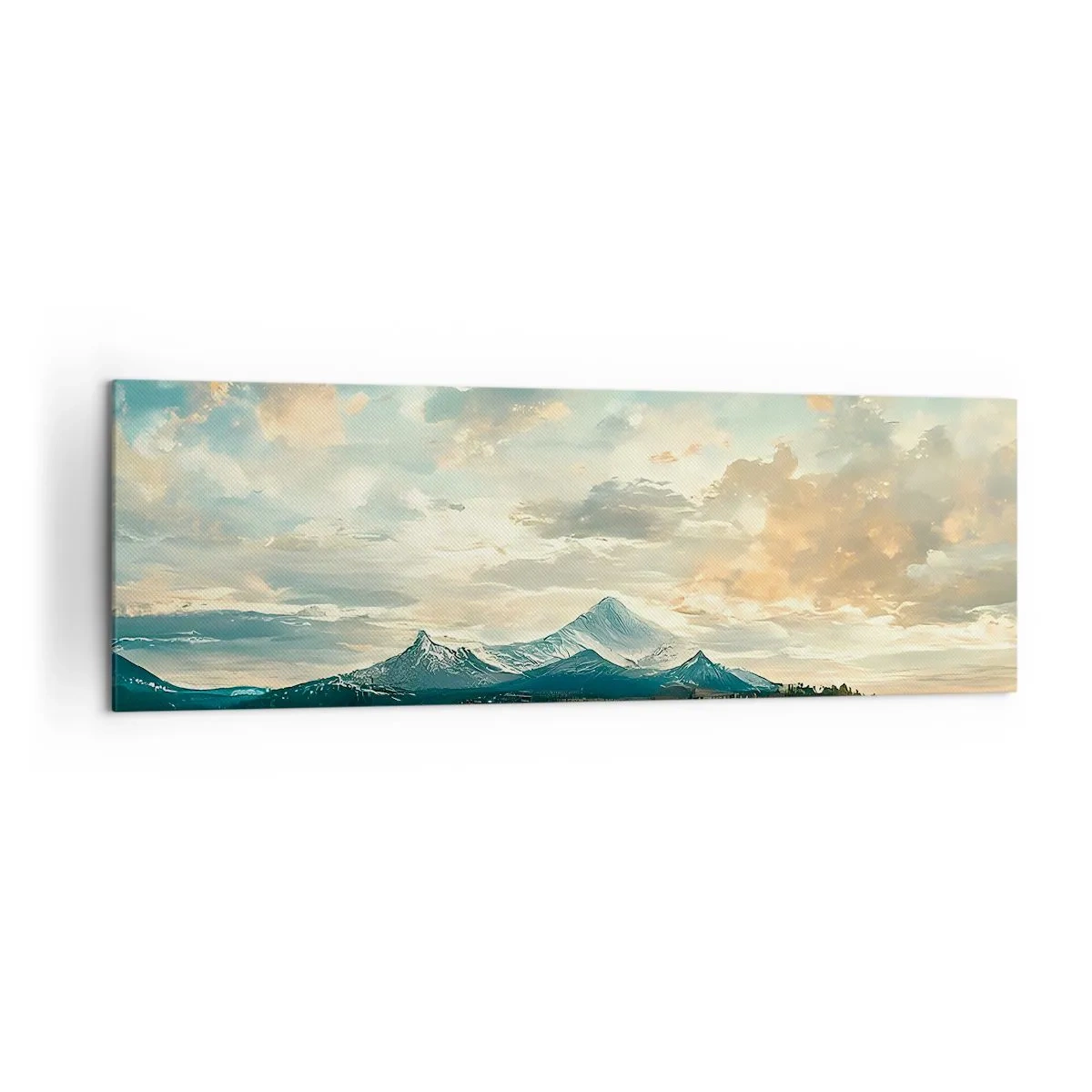 Bild auf Leinwand - Leinwandbild - Eine malerische Landschaft mit einem Berg und einem ruhigen See - 160x50cm - Unter dem Schutz des Himmels - Moderne Wanddekoration für Wohnzimmer und Schlafzimmer ARTTOR