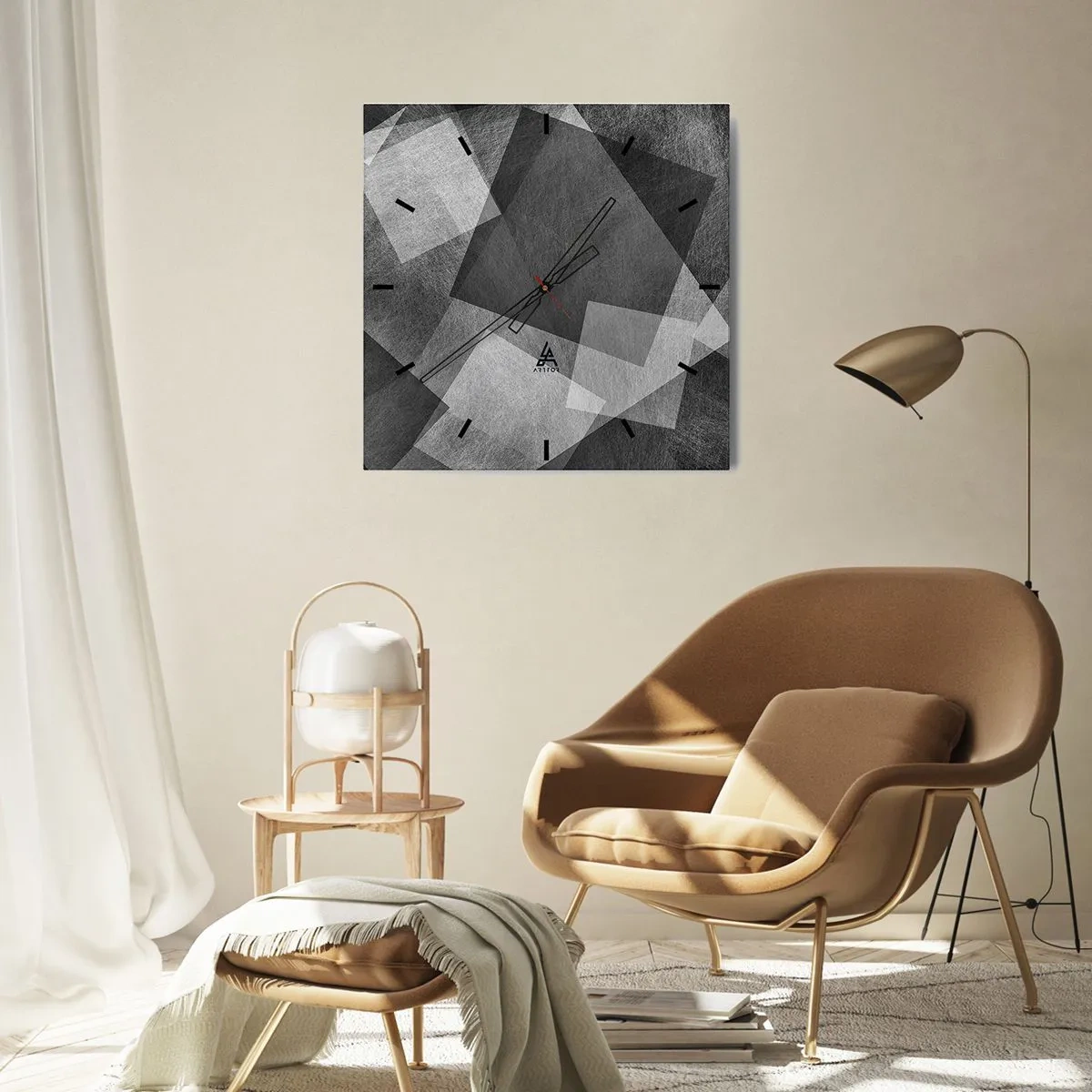 Wanduhr - Glasuhr - Schwarz-Weiß-Abstraktion mit geometrischen Formen - 30x30cm - Das ewige Symbol für Beständigkeit und Ordnung - Moderne Wanddekoration für Wohnzimmer und Schlafzimmer ARTTOR