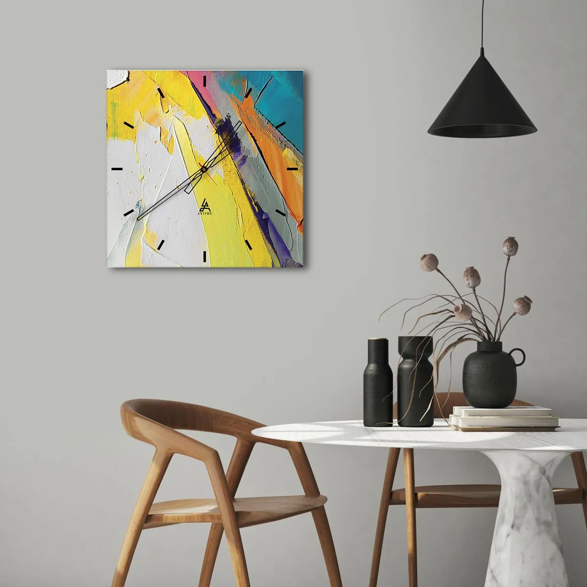 Wanduhr - Glasuhr - Eine abstrakte Komposition in intensiven Farben - 30x30cm - Die Anatomie des Lichts - Moderne Wanddekoration für Wohnzimmer und Schlafzimmer ARTTOR