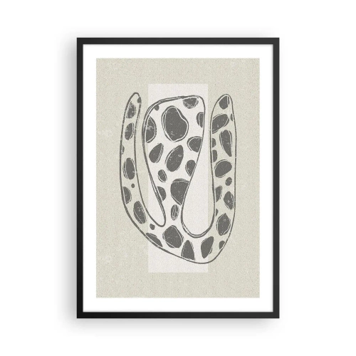 Poster in einem schwarzem Rahmen - Abstrakte organische Form in Grautönen - 50x70cm - Seltsame Kreatur - Moderne Wanddekoration für Wohnzimmer und Schlafzimmer ARTTOR