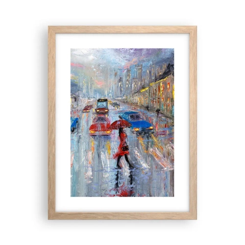 Poster in einem Rahmen aus heller Eiche - Regnerischer Nachmittag in der Stadt - 30x40 cm