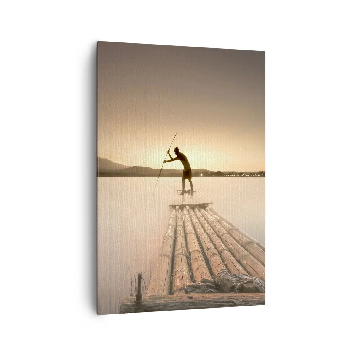 Bild auf Leinwand - Leinwandbild - Mann auf einem Floß bei Sonnenuntergang - 70x100cm - Vor dem schlafen gehen - Moderne Wanddekoration für Wohnzimmer und Schlafzimmer ARTTOR