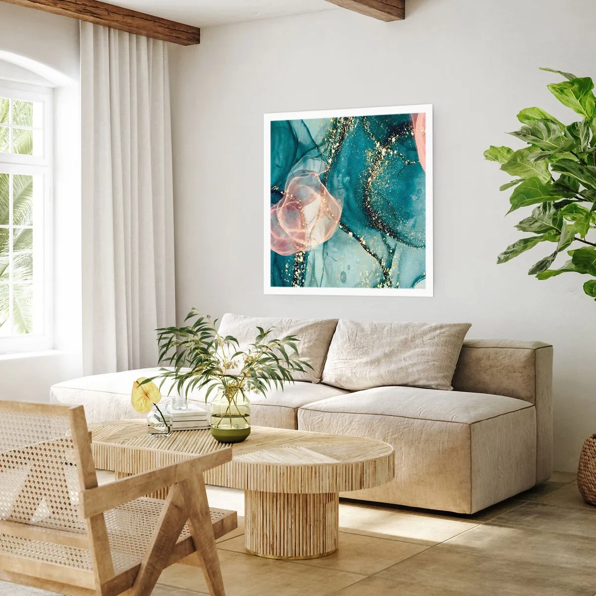 Poster - Seidenblau, Tüllrosa - 40x40 cm