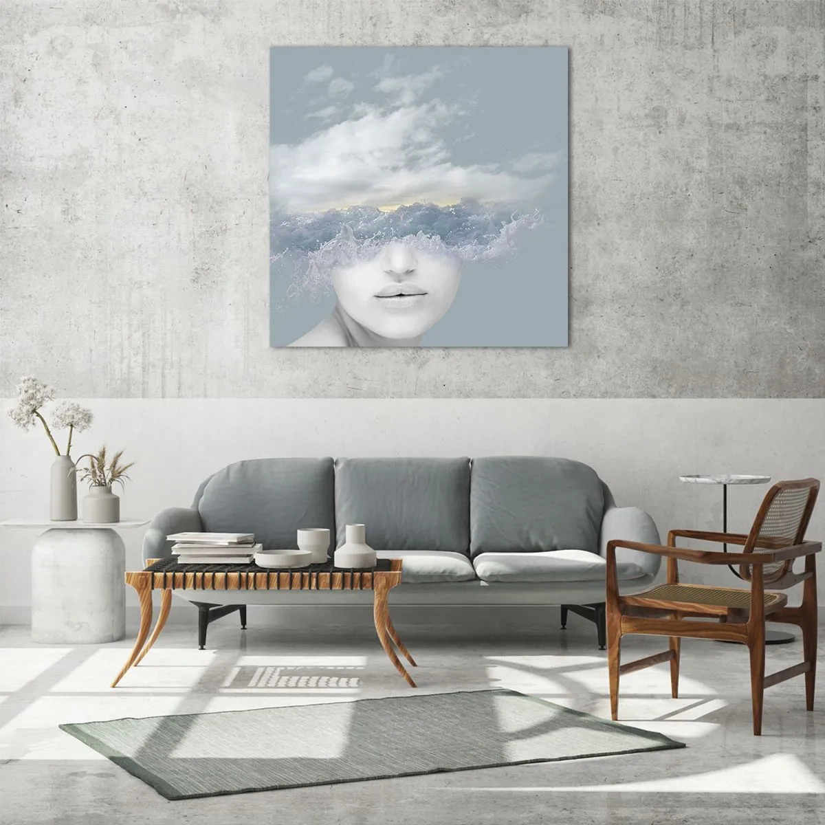 Glasbild - Bild auf glas - Mit dem Kopf in den Wolken - 60x60 cm