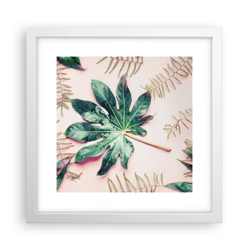 Poster in einem weißen Rahmen - Eine Studie von Grün auf einem rosa Hintergrund - 30x30 cm