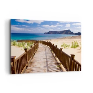 Bild auf Leinwand - Leinwandbild - Holzweg zum Strand mit Meerblick - 100x70cm - Bring mich zu den glücklichen Inseln - Moderne Wanddekoration für Wohnzimmer und Schlafzimmer ARTTOR