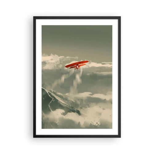 Poster in einem schwarzem Rahmen - Ein roter Doppeldecker am Himmel - 50x70cm - Furchtloser Pionier - Moderne Wanddekoration für Wohnzimmer und Schlafzimmer ARTTOR