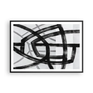 Poster in einem schwarzem Rahmen - Schwarz-weiße abstrakte Linien, die sich auf hellem Hintergrund kreuzen - 100x70cm - Bautiefe - Moderne Wanddekoration für Wohnzimmer und Schlafzimmer ARTTOR
