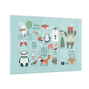Glasbild - Bild auf glas - Weihnachtstierillustrationen auf pastellfarbenem Hintergrund - 100x70cm - Möge es immer Weihnachten sein! - Moderne Wanddekoration für Wohnzimmer und Schlafzimmer ARTTOR