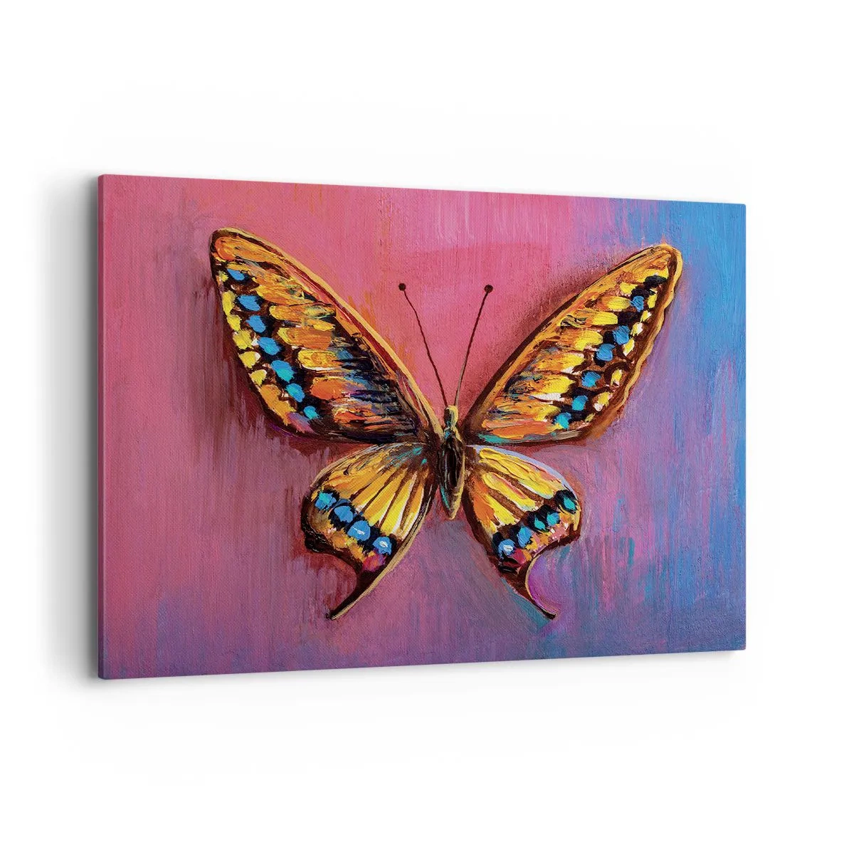 Bild auf Leinwand - Leinwandbild - Bunter Schmetterling auf abstraktem Hintergrund - 100x70cm - Ein Juwel der Natur - Moderne Wanddekoration für Wohnzimmer und Schlafzimmer ARTTOR