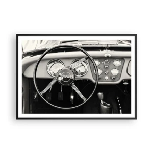 Poster in einem schwarzem Rahmen - Schwarz-weißes Oldtimer-Interieur - 100x70cm - Ein Sammlertraum - Moderne Wanddekoration für Wohnzimmer und Schlafzimmer ARTTOR