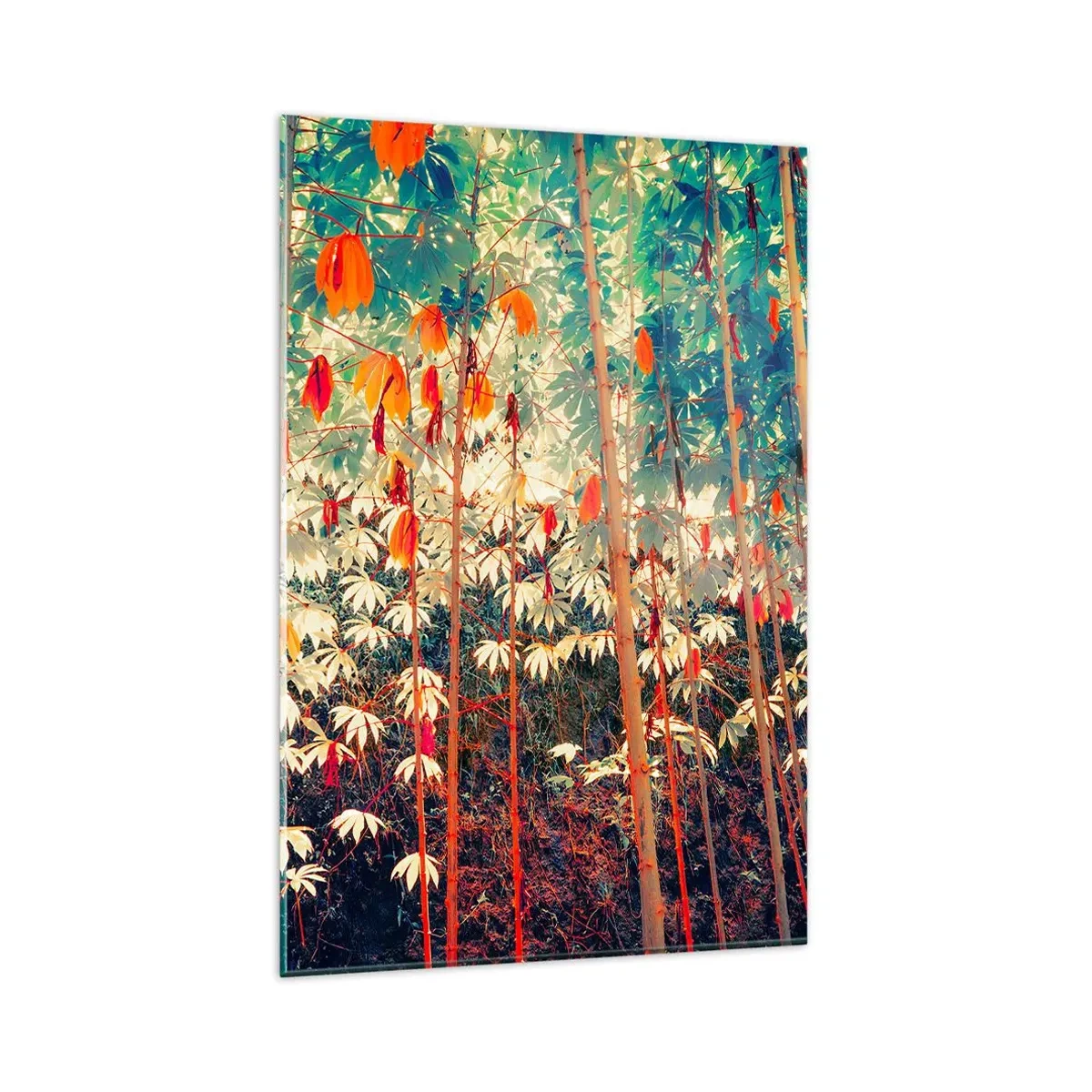 Glasbild - Bild auf glas - Ein bunter Bambuswald mit intensiven Farben - 80x120cm - Das geheime Leben der Blätter - Moderne Wanddekoration für Wohnzimmer und Schlafzimmer ARTTOR