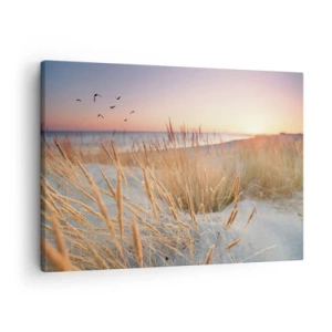 Bild auf Leinwand - Leinwandbild - Sonnenuntergangsstrand mit hohem Gras - 70x50cm - Das baltische Wiegenlied - Moderne Wanddekoration für Wohnzimmer und Schlafzimmer ARTTOR