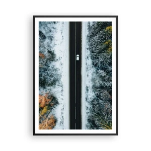 Poster in einem schwarzem Rahmen - Schnitt durch den Winterwald - 70x100 cm