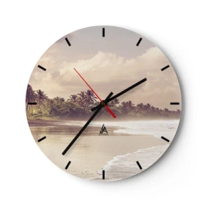 Wanduhr - Glasuhr - Ein Strand mit Palmen und sanften Wellen in der Abenddämmerung - 30x30cm - Die Liebkosung der Wellen - Moderne Wanddekoration für Wohnzimmer, Küche und Schlafzimmer ARTTOR