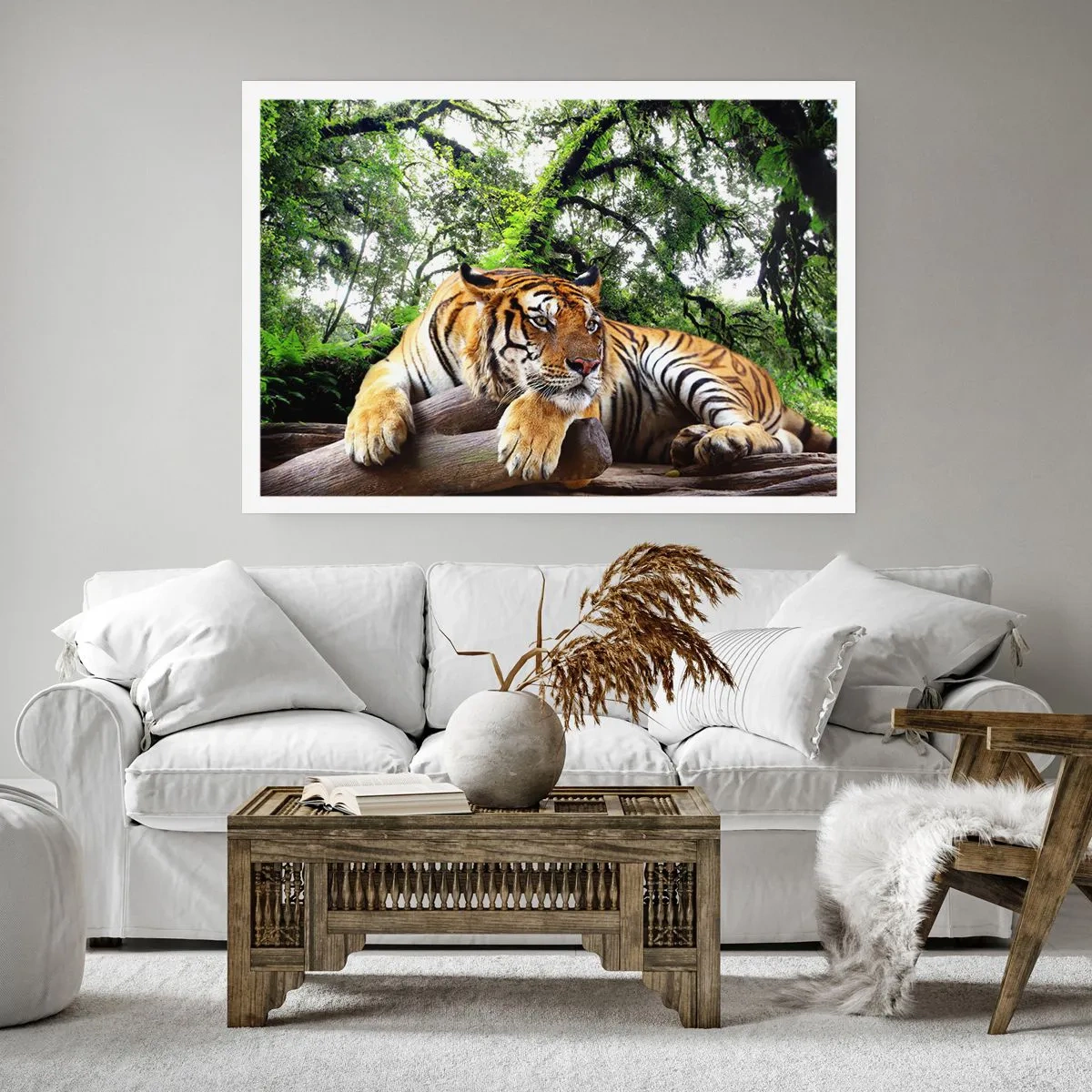Poster - Ein Tiger ruht in einem tropischen Wald - 100x70cm - Hochachtungsvoll - Moderne Wanddekoration für Wohnzimmer und Schlafzimmer ARTTOR