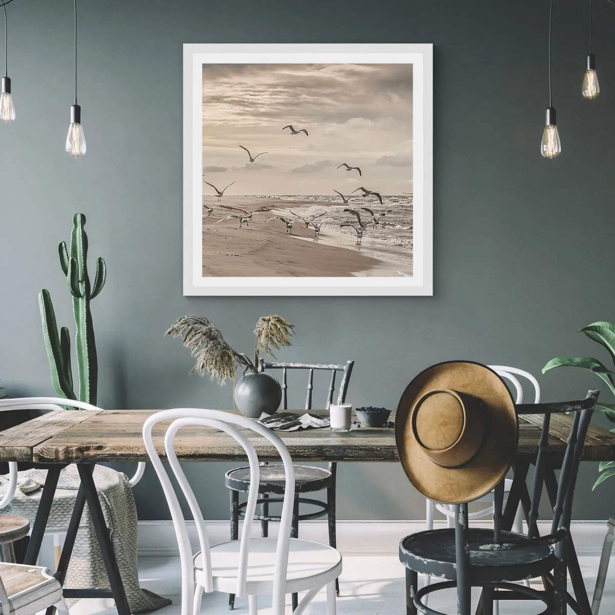 Poster in einem weißen Rahmen - Meeresrauschen, Vogelgesang - 60x60 cm