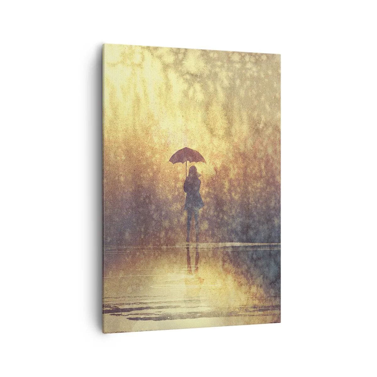 Bild auf Leinwand - Leinwandbild - Eine Figur mit einem Regenschirm in einer nebligen Landschaft voller Reflexionen - 70x100cm - Ich habe das Gefühl, dass mich jemand ansieht - Moderne Wanddekoration für Wohnzimmer und Schlafzimmer ARTTOR