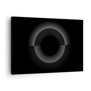 Bild auf Leinwand - Leinwandbild - Grafischer Kreis mit Strahlen in Schwarz und Weiß - 70x50cm - Schwarze Sonne - Moderne Wanddekoration für Wohnzimmer und Schlafzimmer ARTTOR