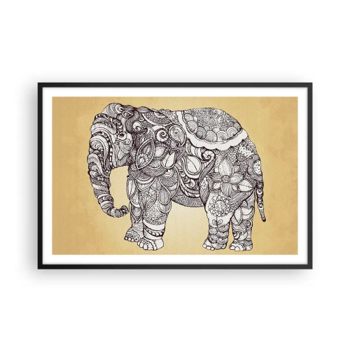 Poster in einem schwarzem Rahmen - Elefant verhüllte sich - 91x61 cm