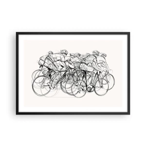 Poster in einem schwarzem Rahmen - Eine Gruppe von Radfahrern in Bewegung im minimalistischen Stil - 70x50cm - Gemeinsam als Team - Moderne Wanddekoration für Wohnzimmer und Schlafzimmer ARTTOR
