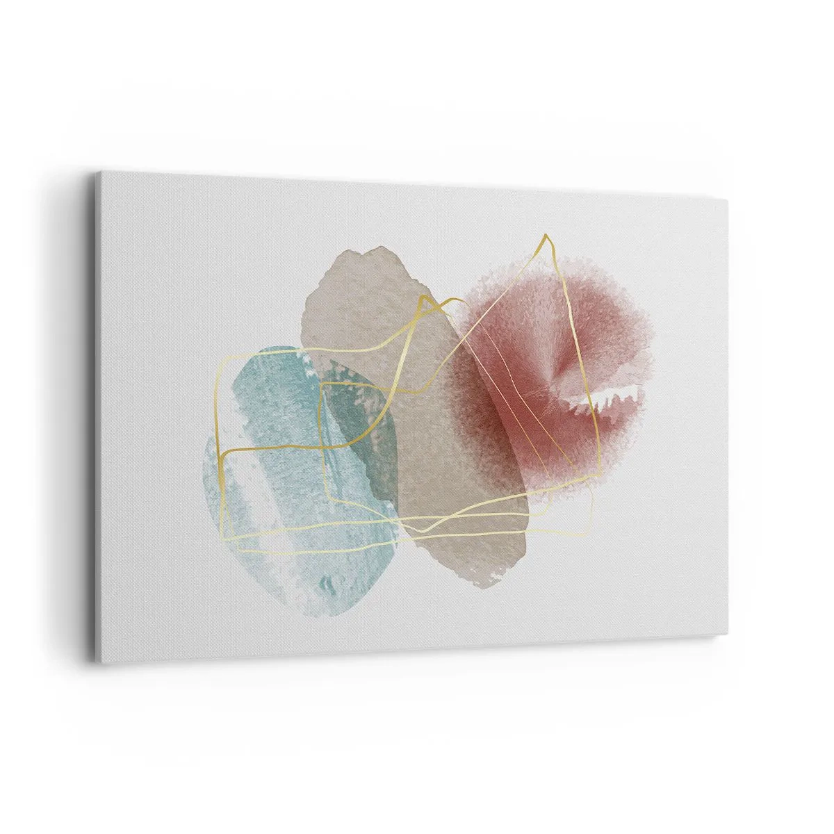 Bild auf Leinwand - Leinwandbild - Abstrakte Formen mit zarten Farben und goldenen Linien - 120x80cm - Korallen des Weltraums - Moderne Wanddekoration für Wohnzimmer und Schlafzimmer ARTTOR