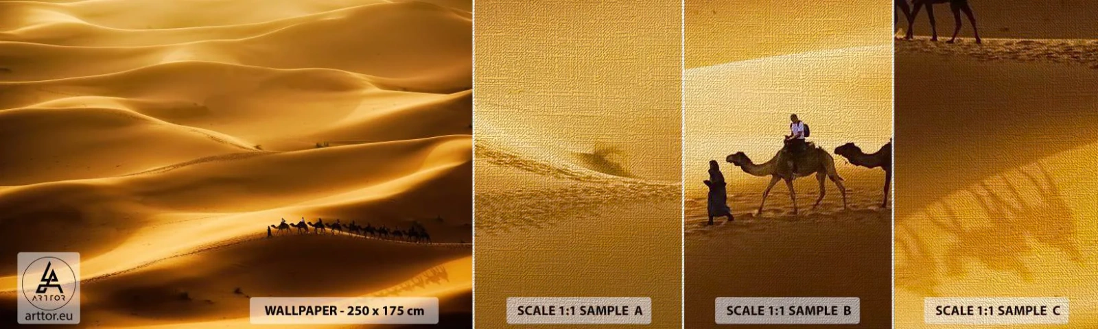 Fototapeten Muster Premium Canvas - Wohnwagen in den Wüstenwellen - Landschaft, Afrika, Wüste - 100x30 cm