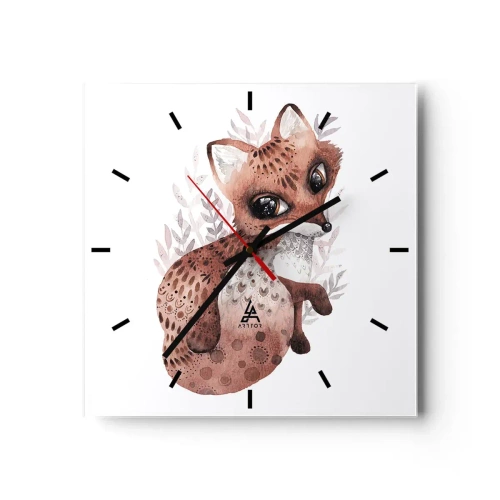 Wanduhr - Glasuhr - Ein süßer Aquarellfuchs auf hellem Hintergrund - 30x30cm - Einfach lieben - Moderne Wanddekoration für Wohnzimmer und Schlafzimmer ARTTOR